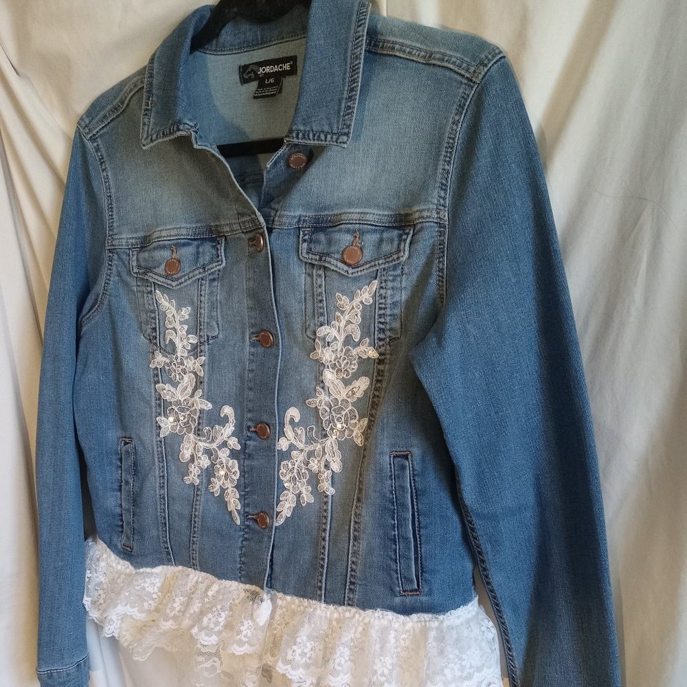 Lace trimmed jean jacket